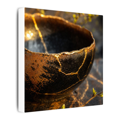 Kintsugi Ceramic Bowl in Golden Hour | Gold Vein Canvas Art