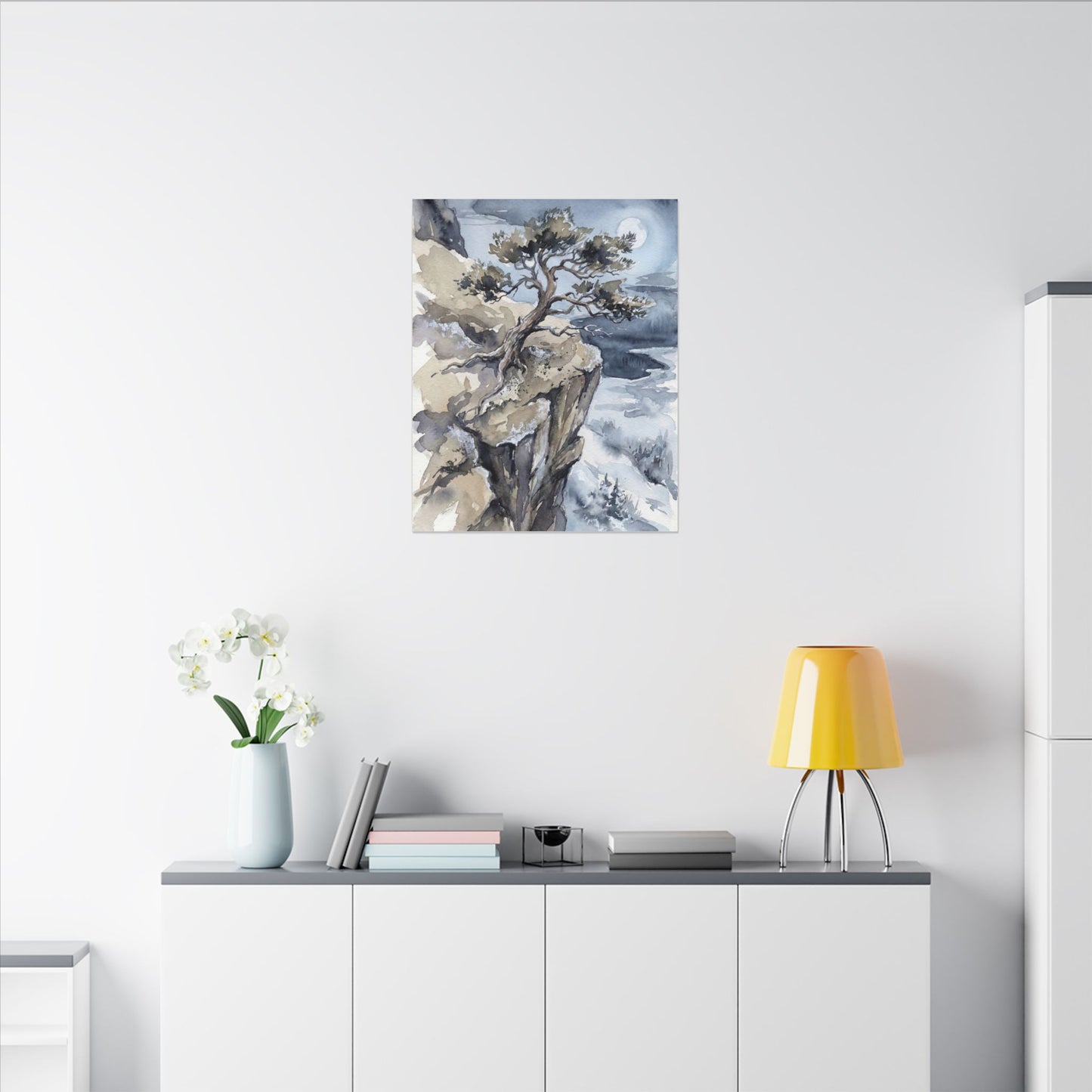 Pine Tree Canvas Art | Winter Japandi Watercolor Art