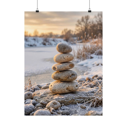 Winter River Stones Japanese Pattern Wall Art Print | Warm Decor