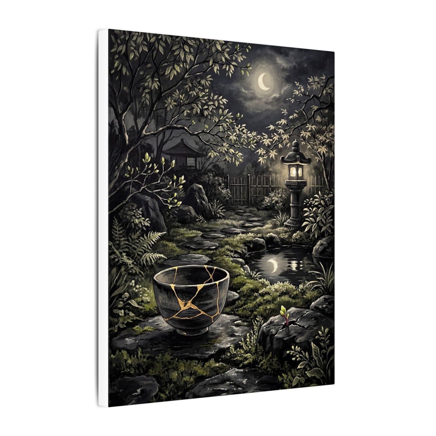 Kintsugi Moonlit Garden in Dappled | Gold Repair Canvas Art
