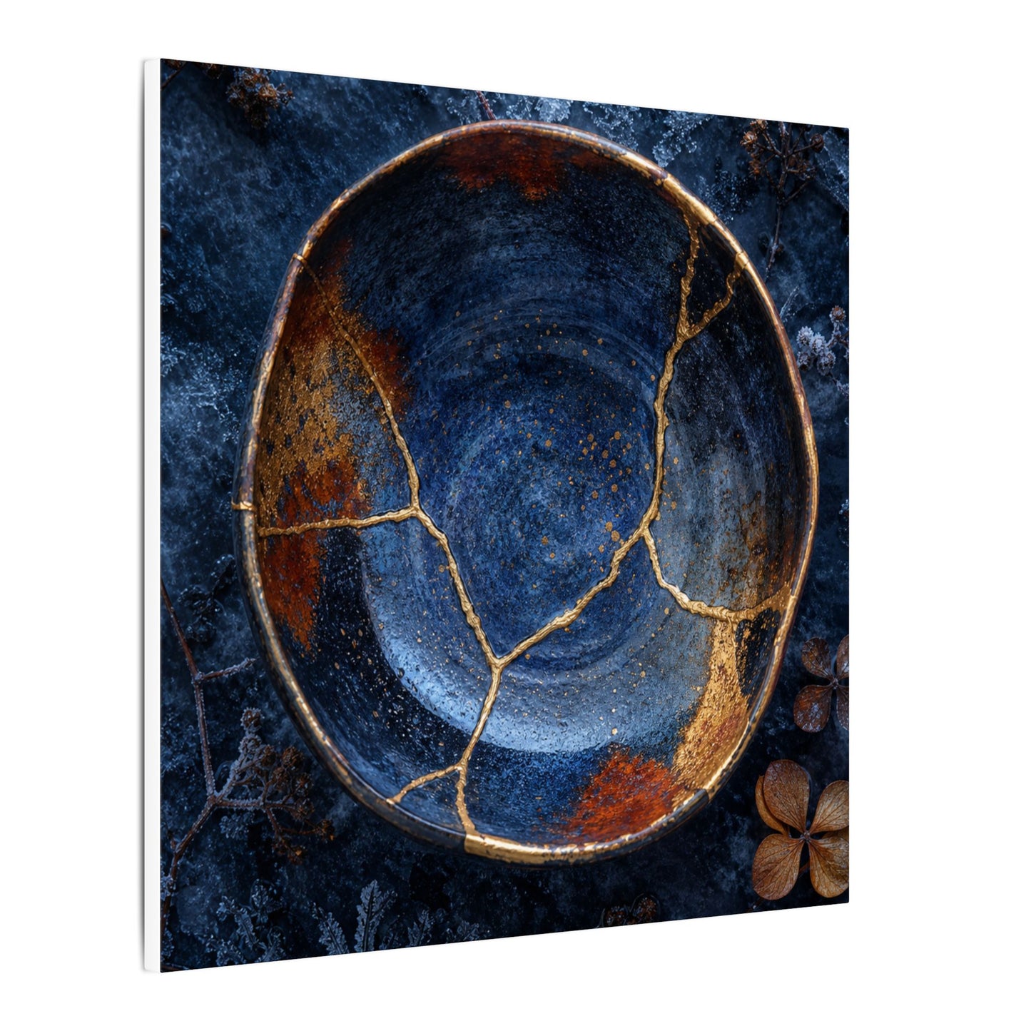 Kintsugi Ceramic Bowl in Moonlight | Crackle Gold Canvas Art