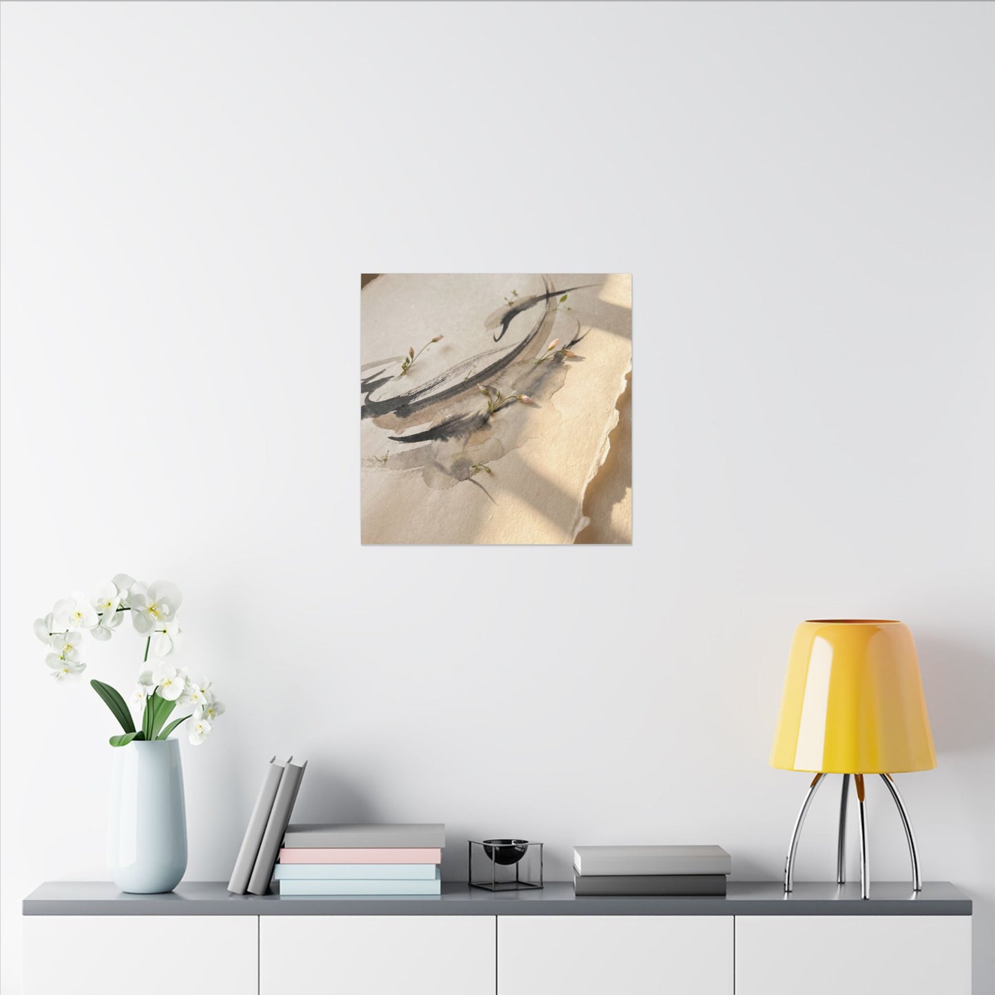 Ink Brushstroke Watercolor Canvas Art | Neutral Japandi Art