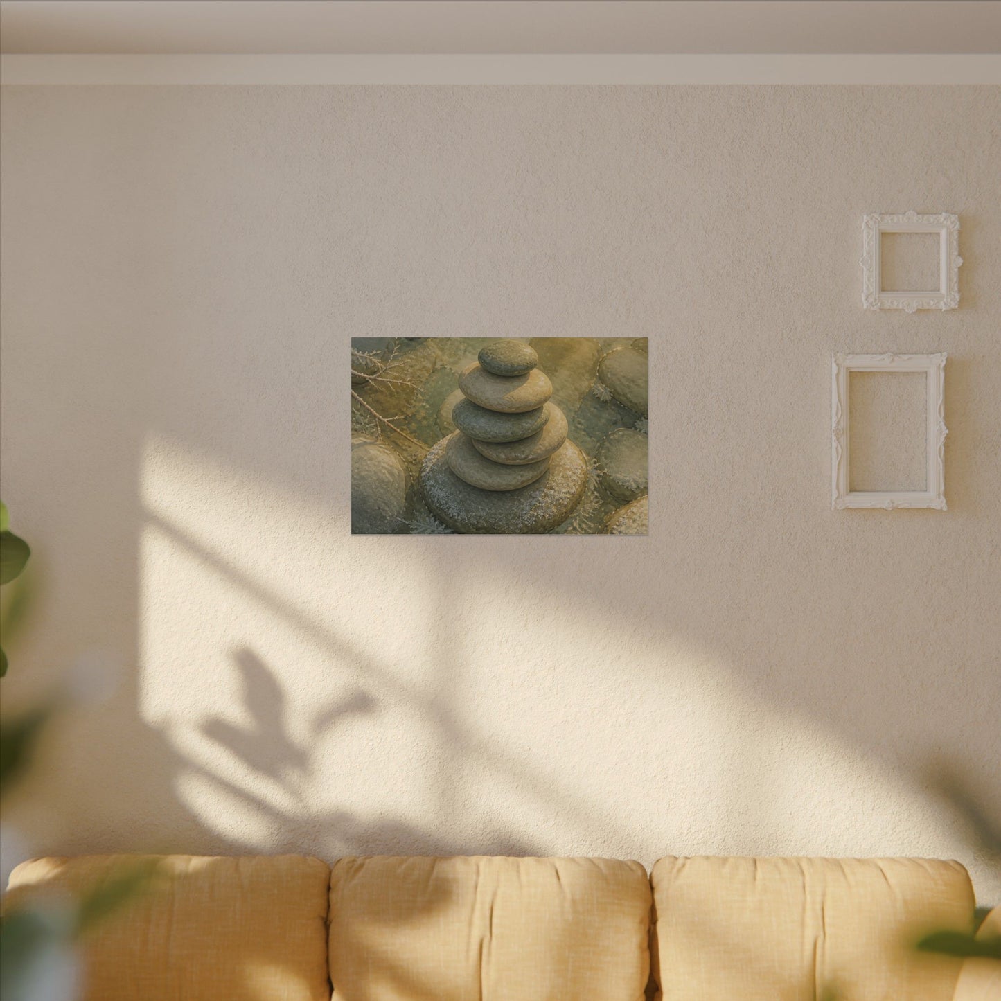 River Stones Watercolor Canvas Art | Elegant Japandi Art