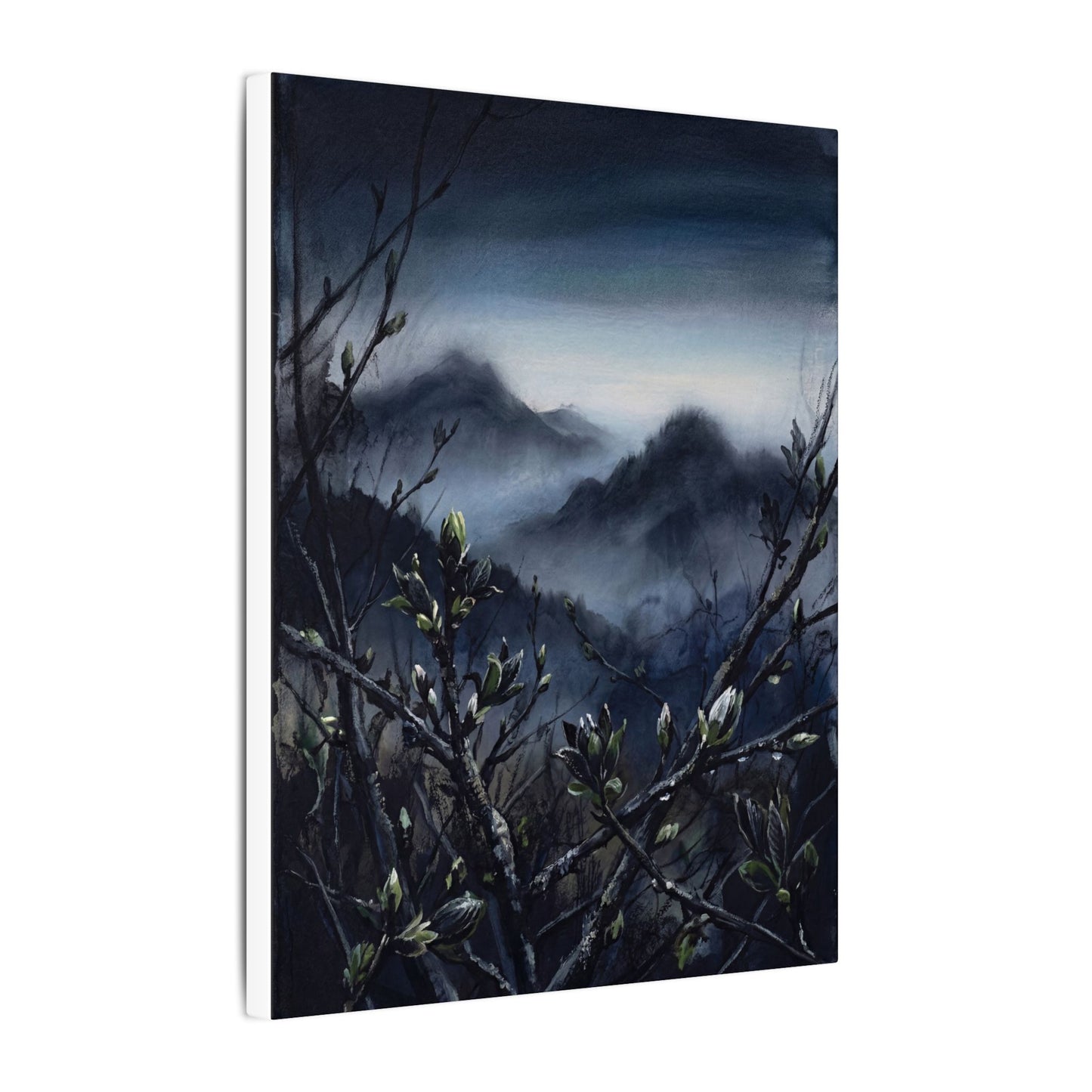 Mountain Mist Spring Canvas Art | Dark Japandi Atmospheric Design