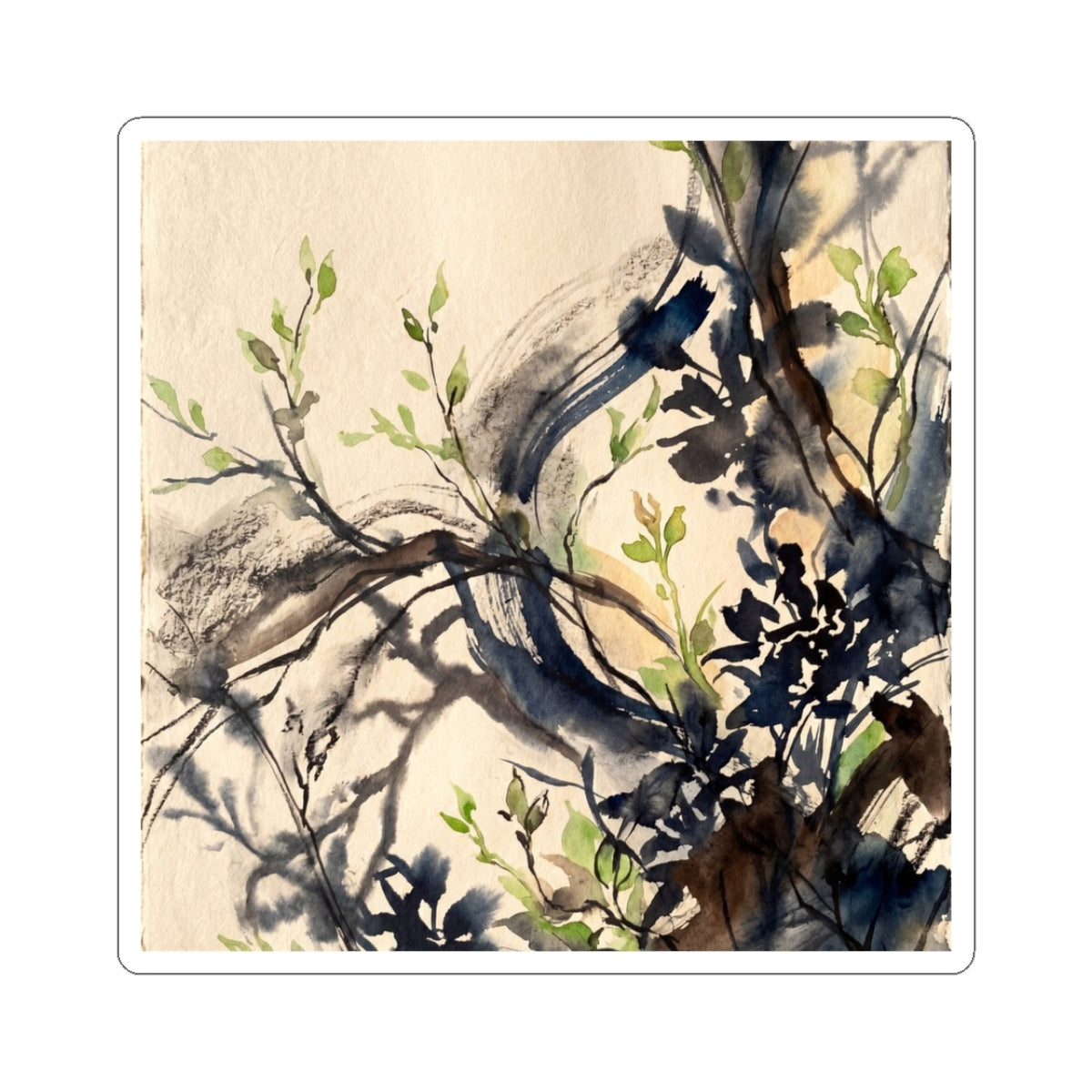 Spring Shadow Play Charcoal Ink Sticker | Moody Decor