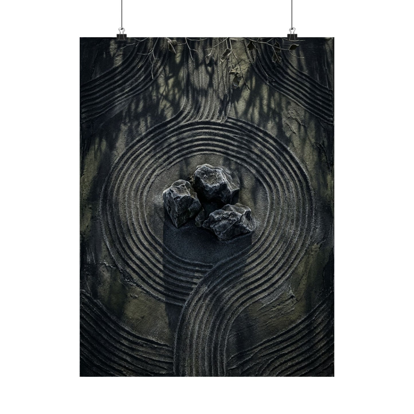 Winter Rock Garden Dark Texture Wall Art Print | Atmospheric Decor