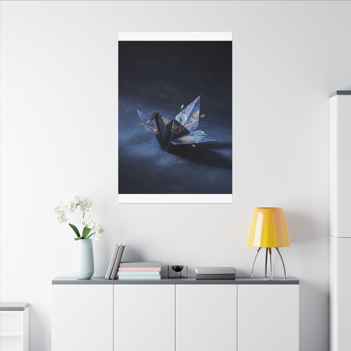 Kintsugi Paper Fold in Moonlight | Crackle Gold Canvas Art