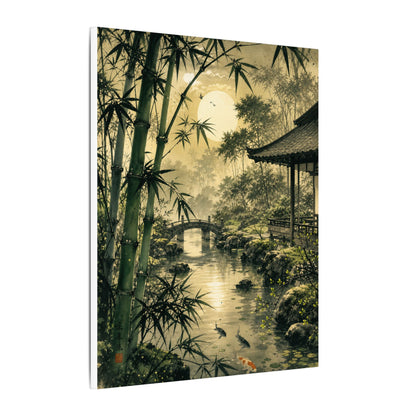 Moonlit Garden Sumi E Canvas Art | Calm Zen Art