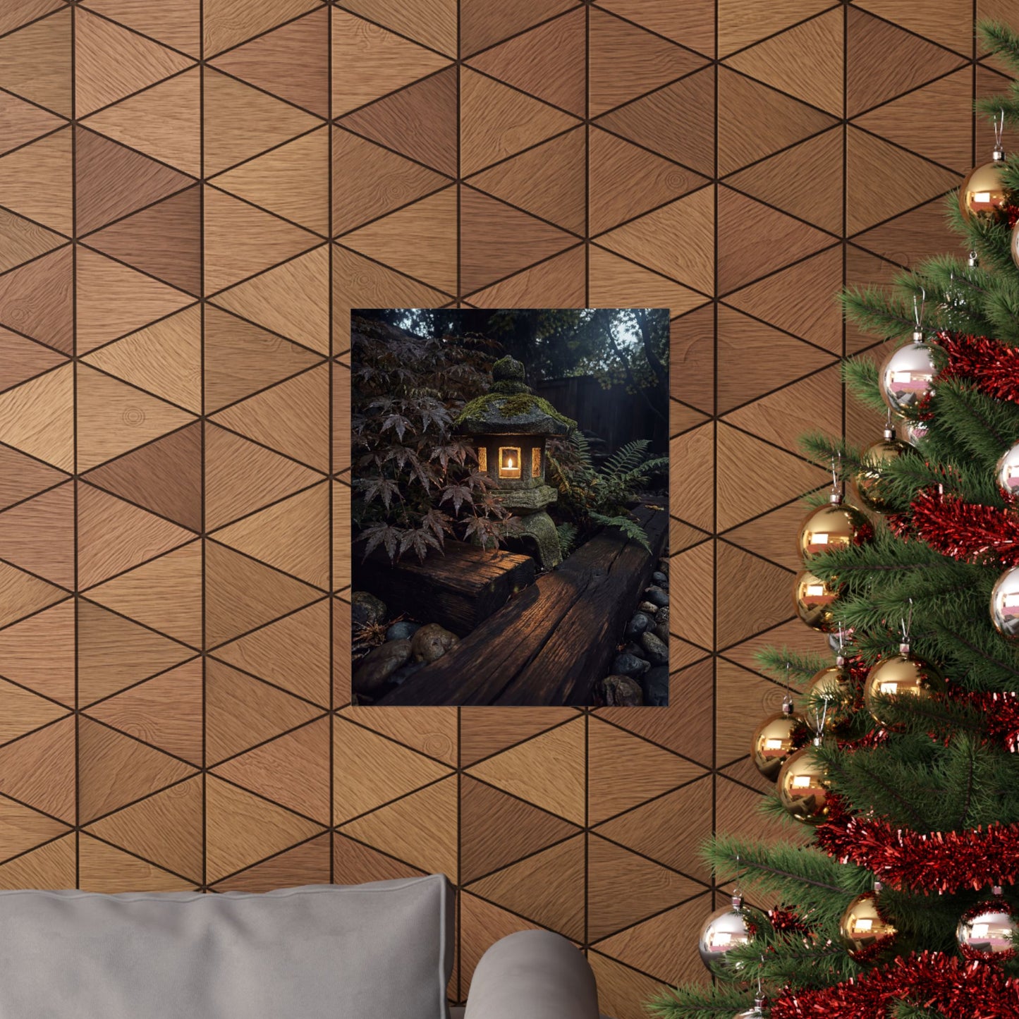 Moonlit Garden Summer Wall Art Print | Dark Japandi Sophisticated Design