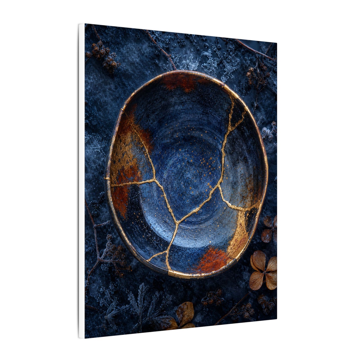 Kintsugi Ceramic Bowl in Moonlight | Crackle Gold Canvas Art