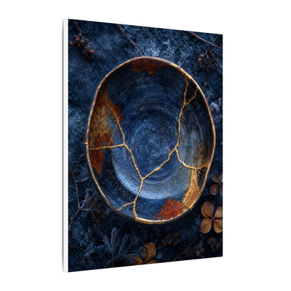 Kintsugi Ceramic Bowl in Moonlight | Crackle Gold Canvas Art
