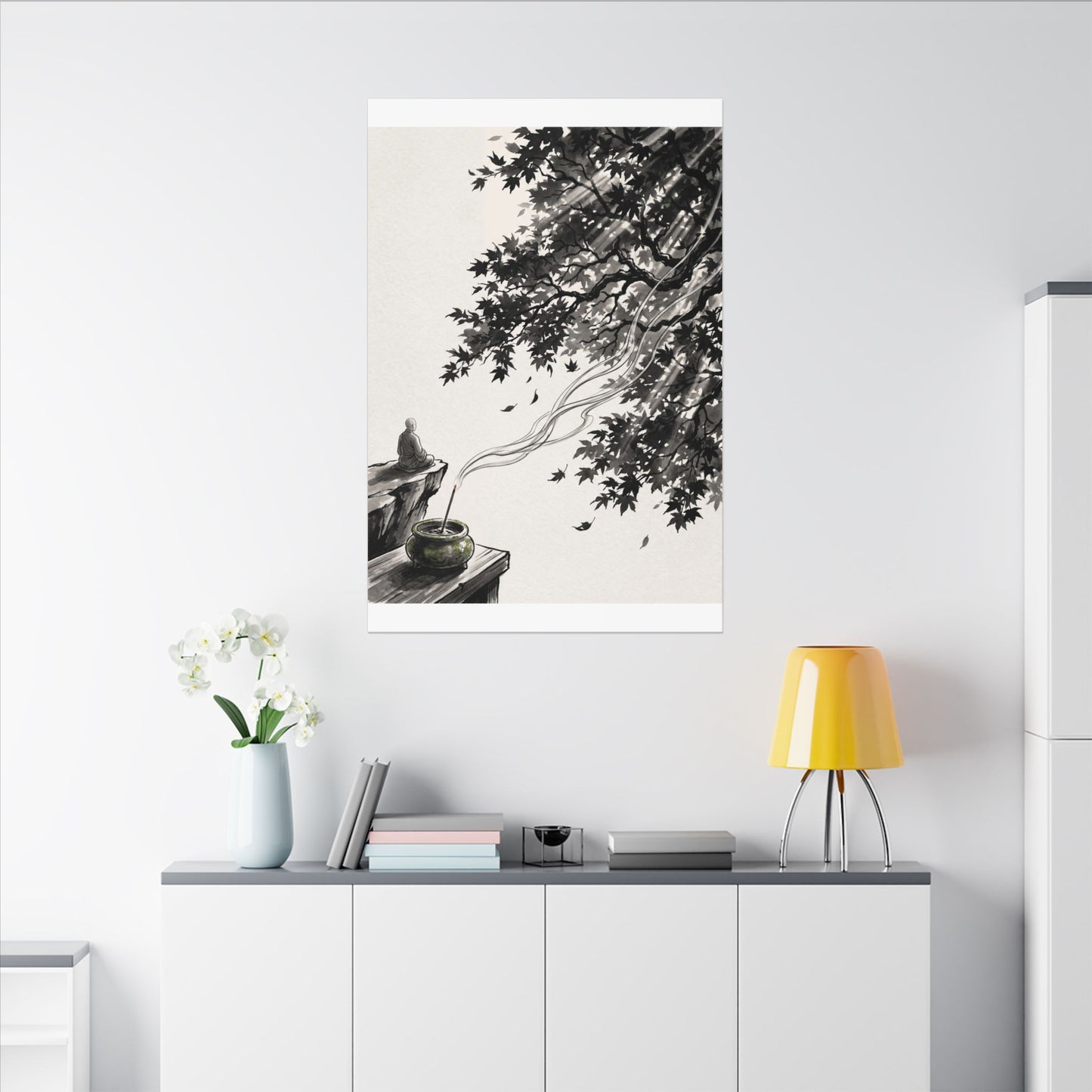 Serene Incense Smoke Canvas Art - Ukiyo E Inspired Zen