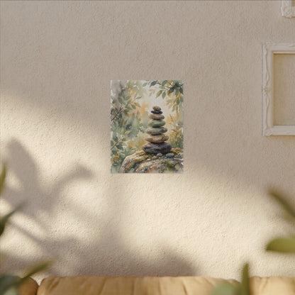Golden Hour River Stones Canvas Art - Japandi Mono No Aware