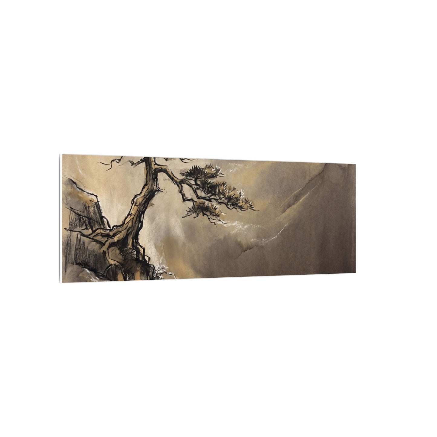 Pine Tree Charcoal Ink Canvas Art | Luxurious Dark Japandi Art
