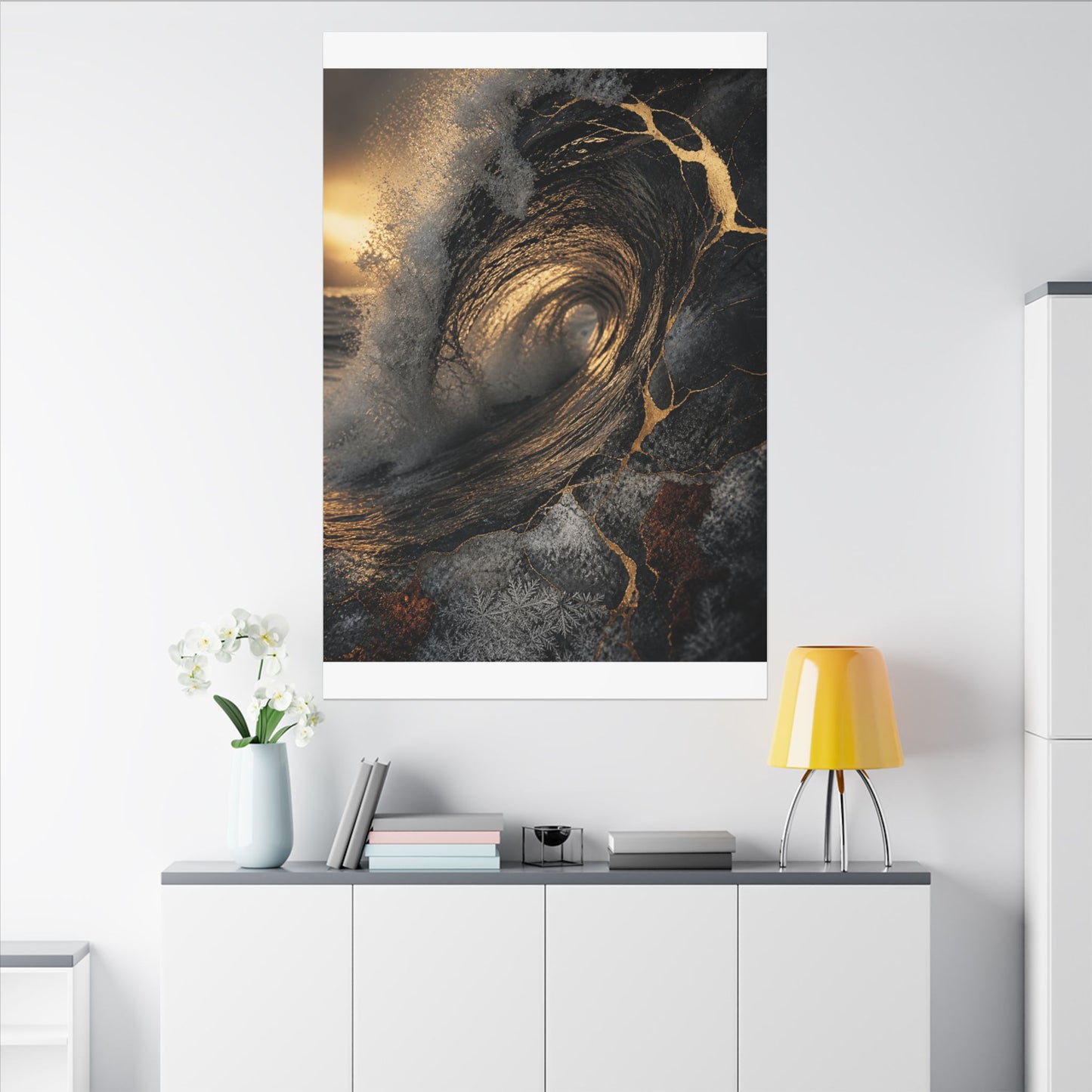 Kanso Ocean Wave Canvas Art - Kintsugi Gold Vein