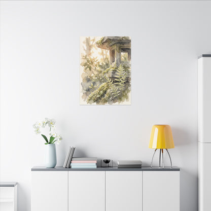 Earthy Stone Lantern Canvas Art - Watercolor Japandi