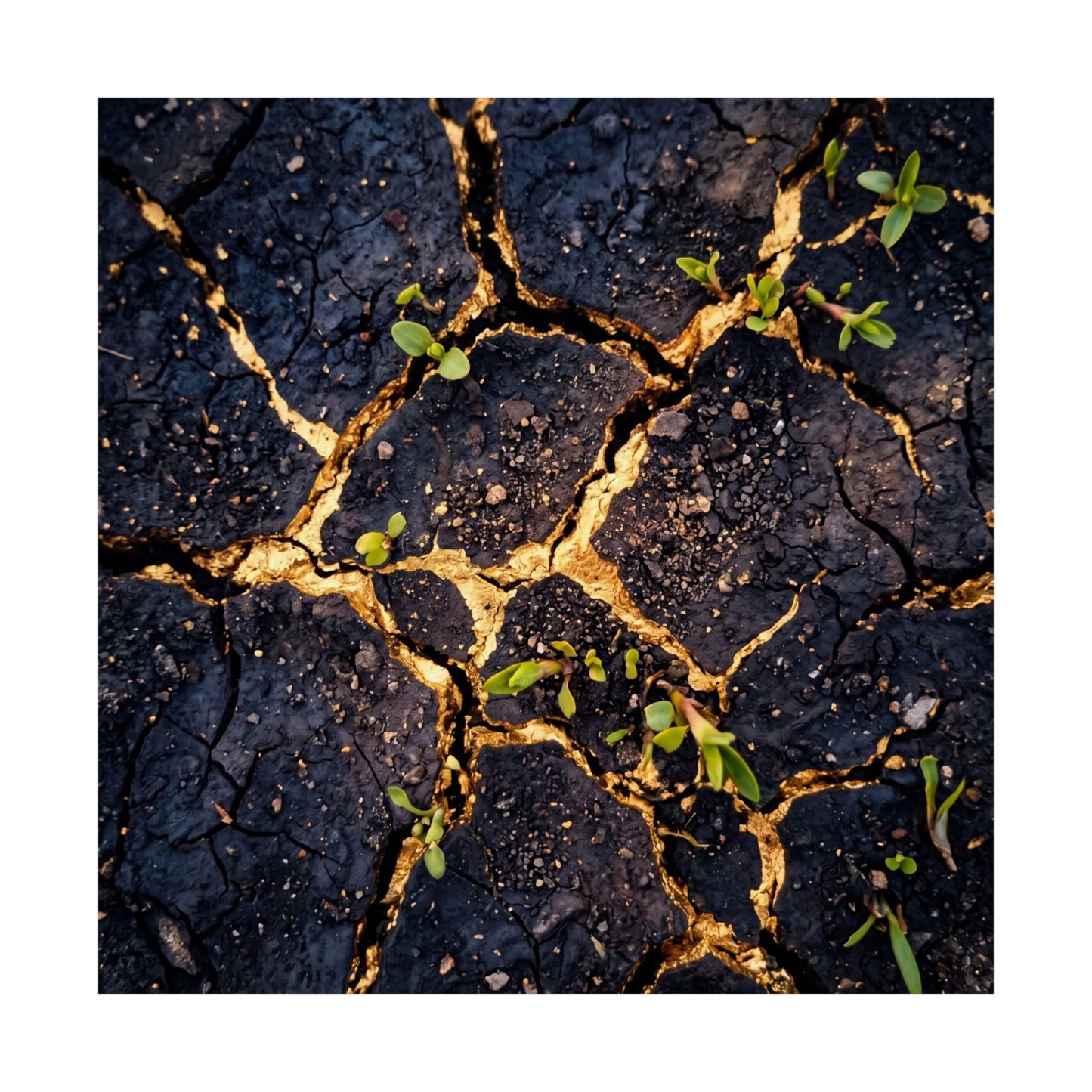 Healing Cracked Earth Wall Art Print - Crackle Gold Kintsugi