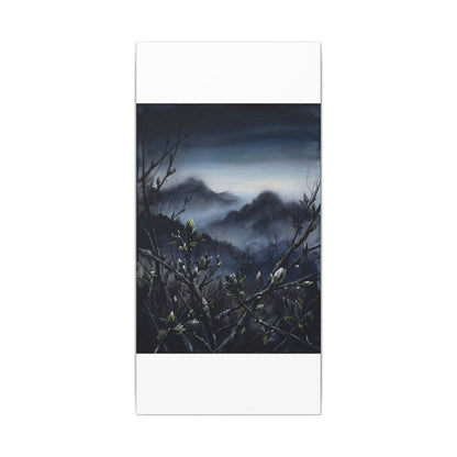 Mountain Mist Spring Canvas Art | Dark Japandi Atmospheric Design