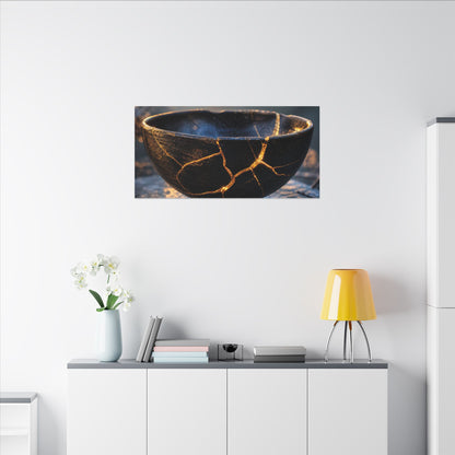 Ceramic Bowl Canvas Art | Winter Kintsugi Gold Repair Art