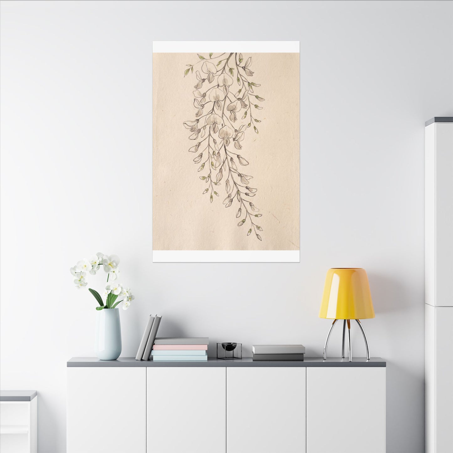 Japandi Wisteria in Golden Hour | Minimal Line Canvas Art