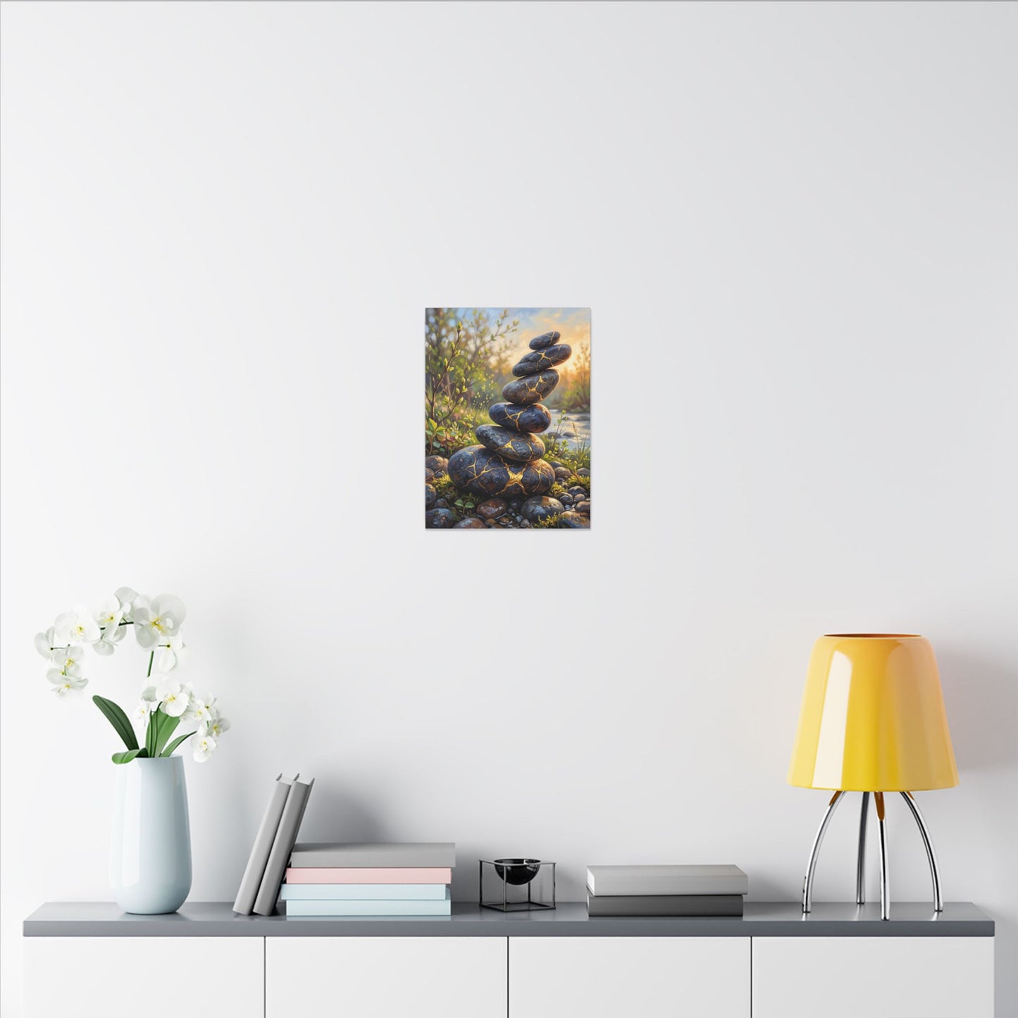 Spring River Stones Gold Repair Canvas Art | Healing Decor