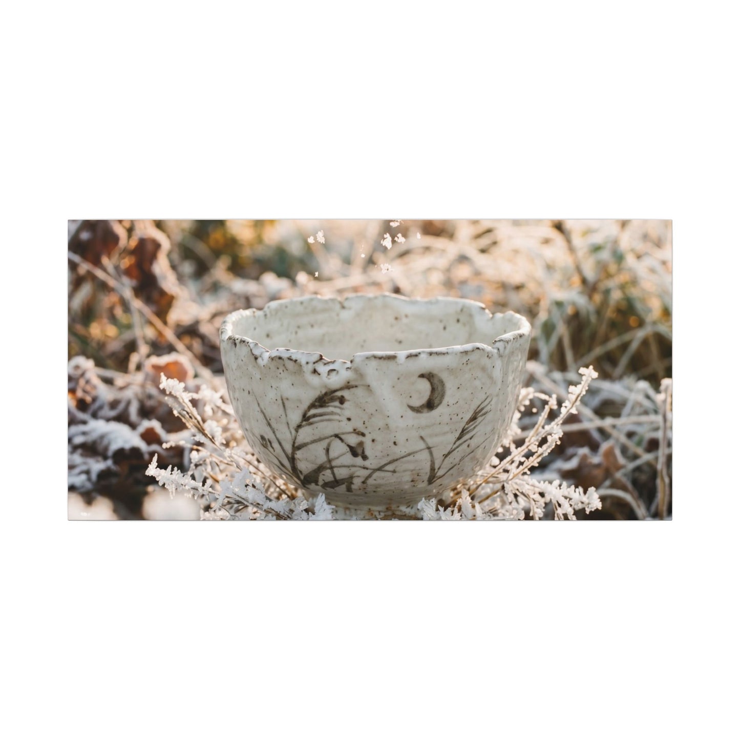 Japandi Ceramic Bowl in Golden Hour | Japanese Pattern Canvas Art