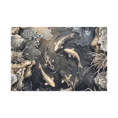 Koi Pond Canvas Art | Winter Japandi Japanese Pattern Art