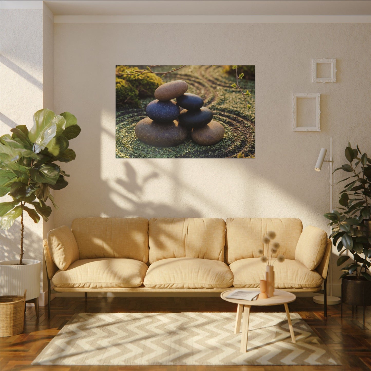 Zen River Stones in Golden Hour | Karesansui Canvas Art