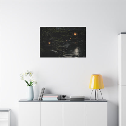 Moonlit Garden Shadow Zen Canvas Art | Sophisticated Dark Japandi Art