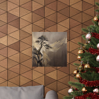 Golden Hour Pine Tree Wall Art Print - Dark Japandi Ma