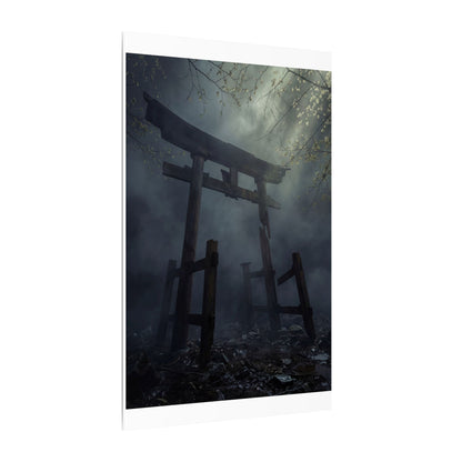 Dark Japandi Torii Gate in Dappled | Moody Minimal Canvas Art
