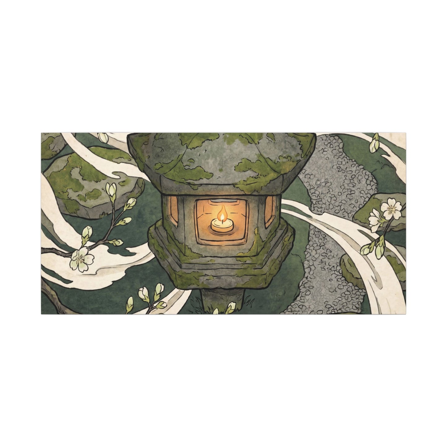 Zen Stone Lantern in Candlelight | Ukiyo E Inspired Canvas Art