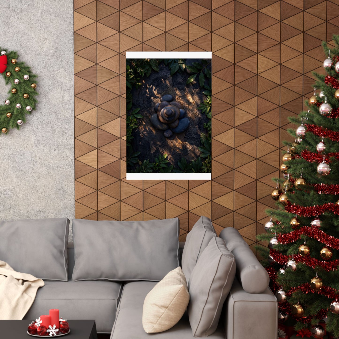 Ma River Stones Wall Art Print - Dark Japandi Dark Texture