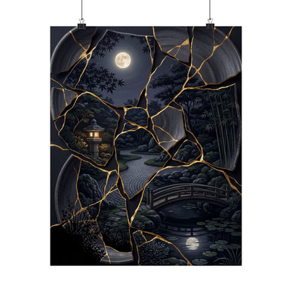 Summer Moonlit Garden Gold Repair Wall Art Print | Philosophical Decor