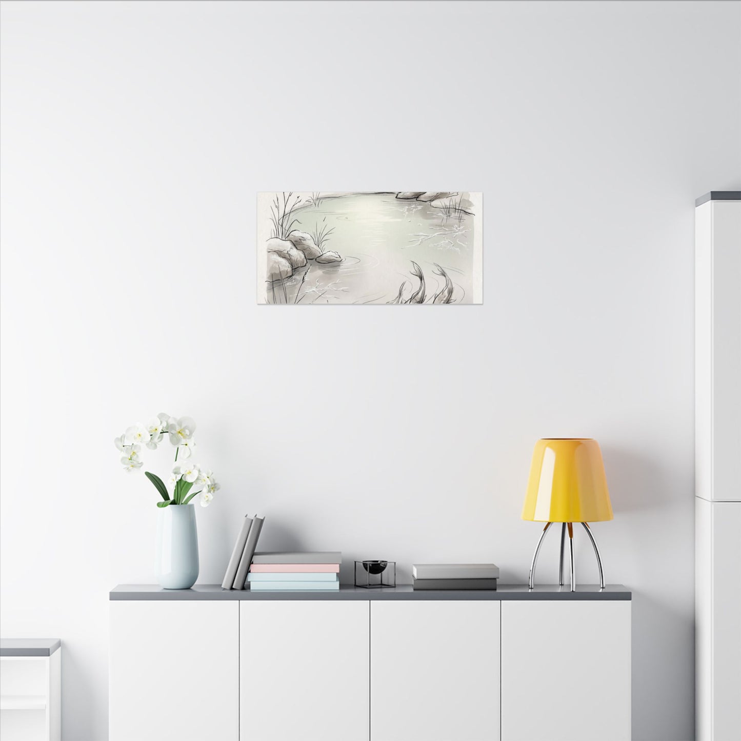 Koi Pond Minimal Line Canvas Art | Cozy Japandi Art