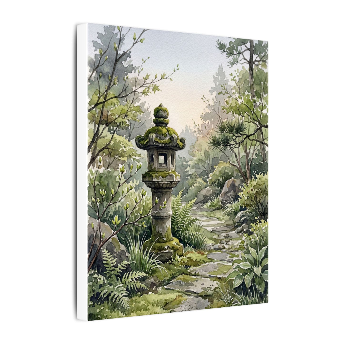 Neutral Stone Lantern Canvas Art - Watercolor Japandi