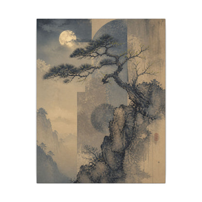 Japandi Pine Tree in Moonlight | Japanese Pattern Canvas Art