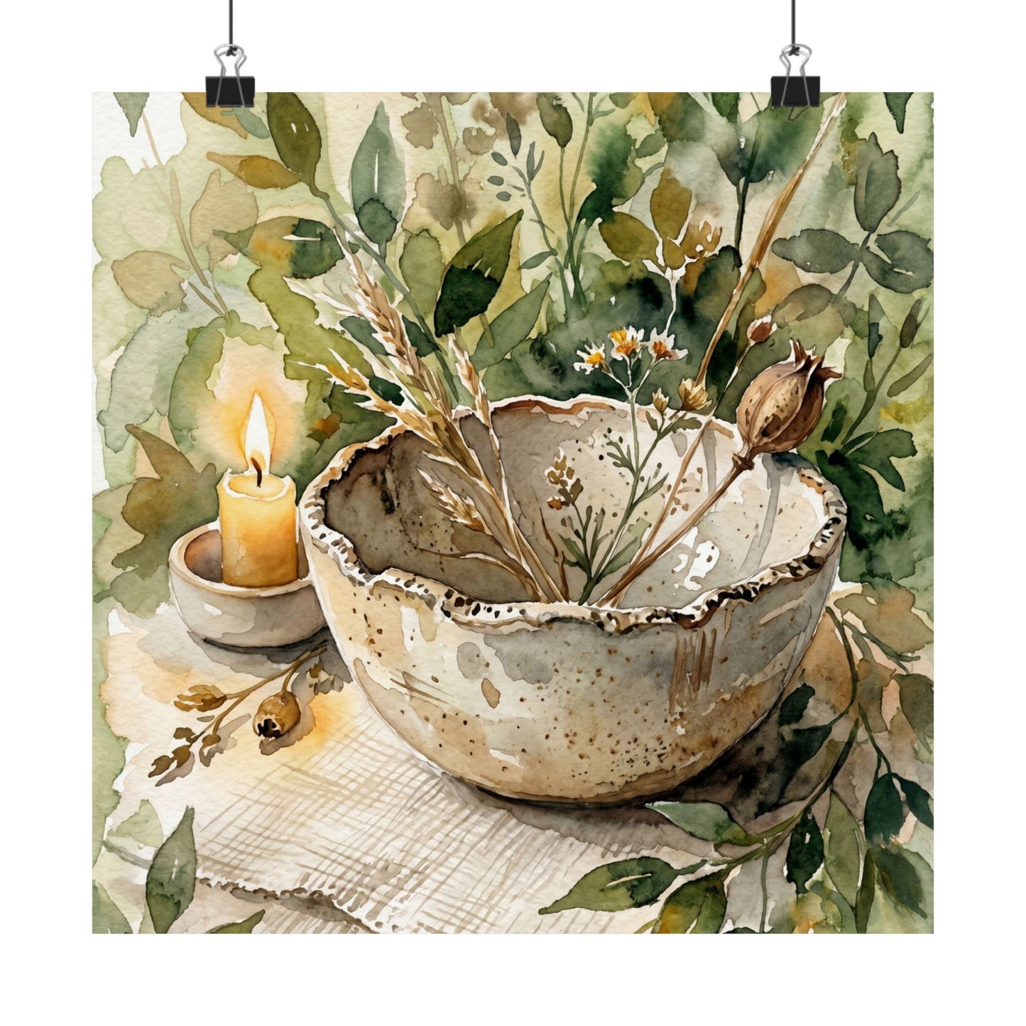 Ceramic Bowl Watercolor Wall Art Print | Neutral Japandi Art