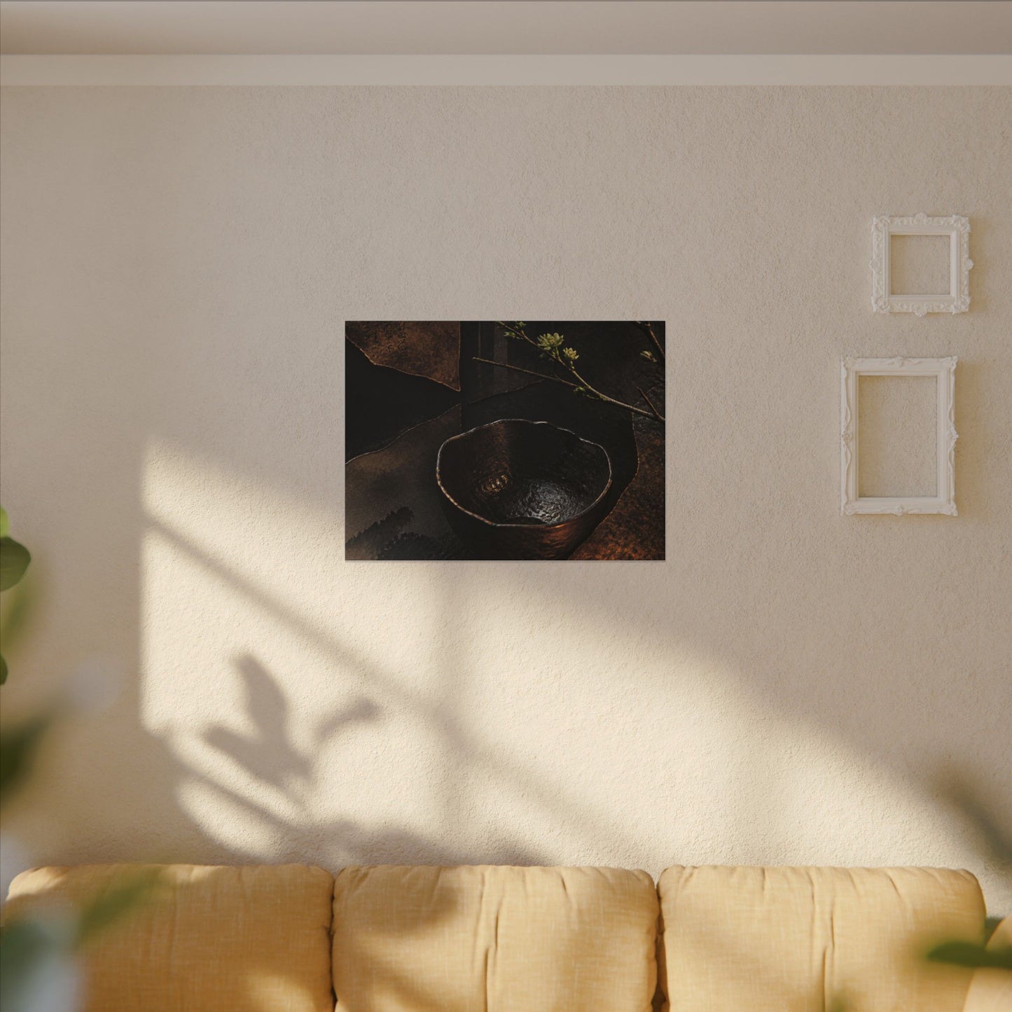 Atmospheric Ceramic Bowl Canvas Art - Shadow Zen Dark Japandi