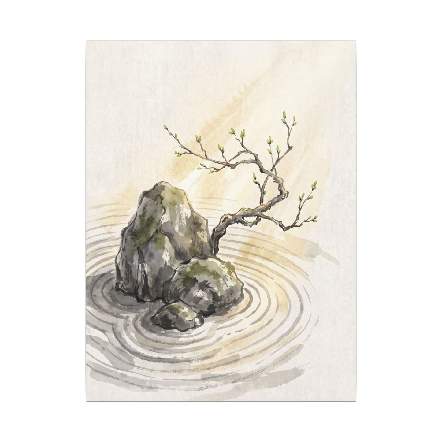 Serene Rock Garden Canvas Art - Sumi E Zen