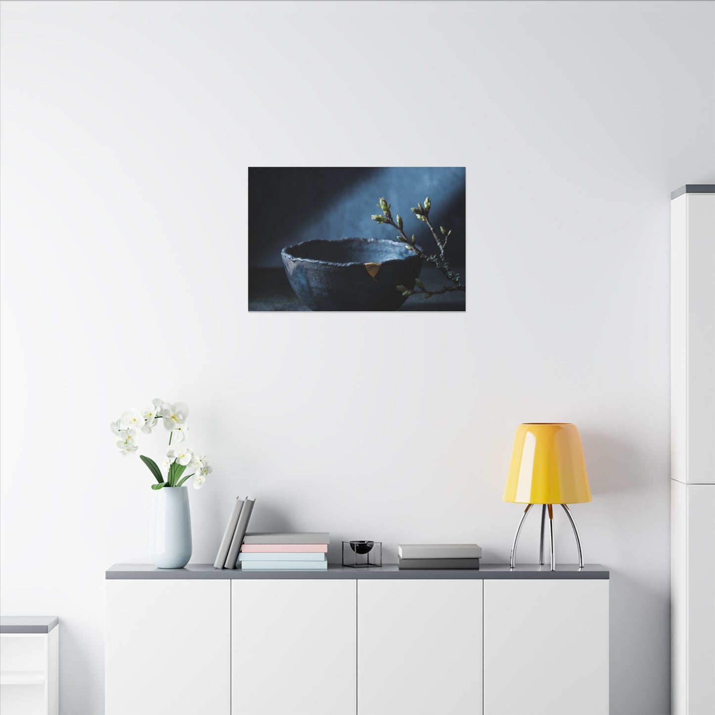 Ceramic Bowl Shadow Zen Canvas Art | Sophisticated Dark Japandi Art