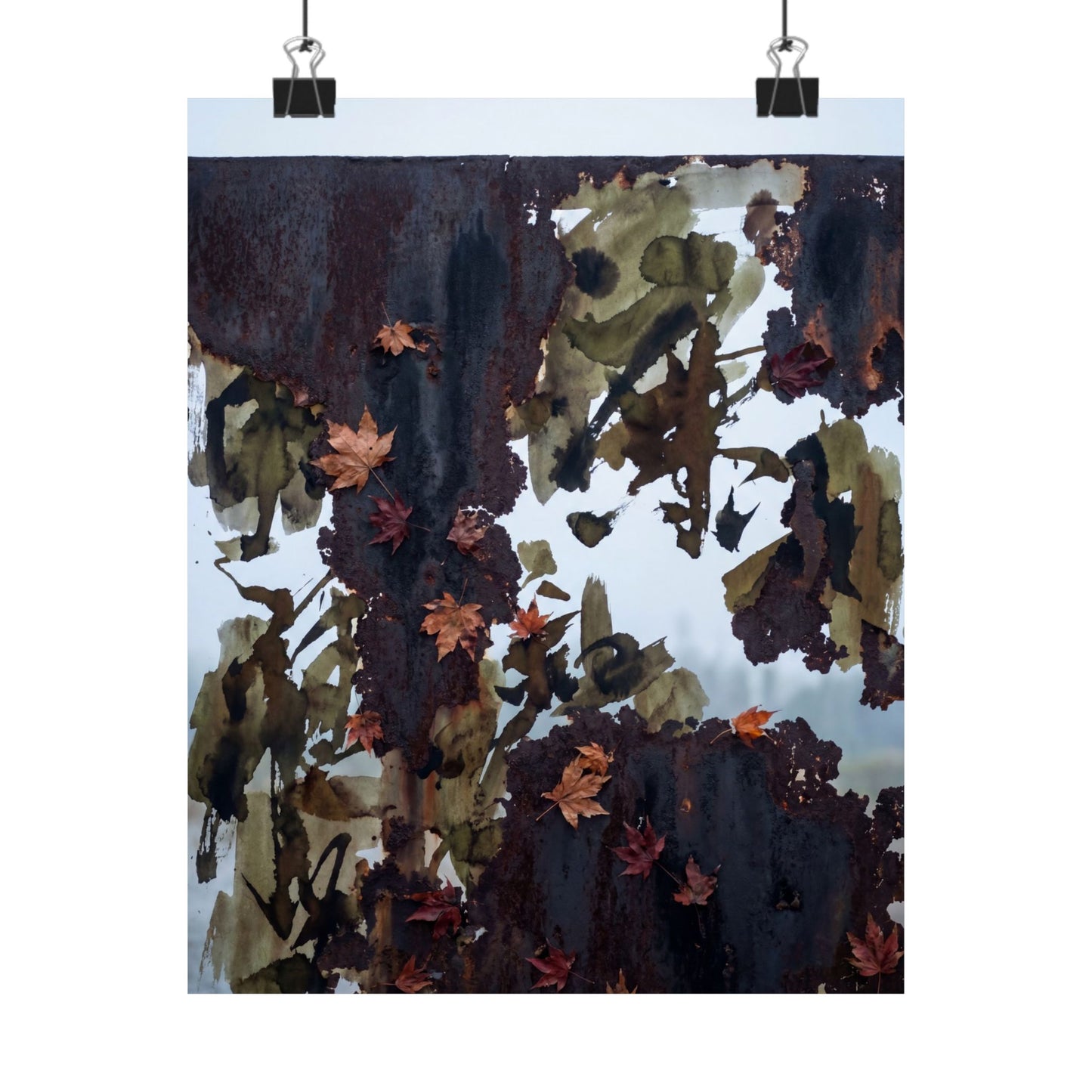Sophisticated Rust Patina Wall Art Print - Charcoal Ink Dark Japandi