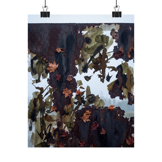 Sophisticated Rust Patina Wall Art Print - Charcoal Ink Dark Japandi