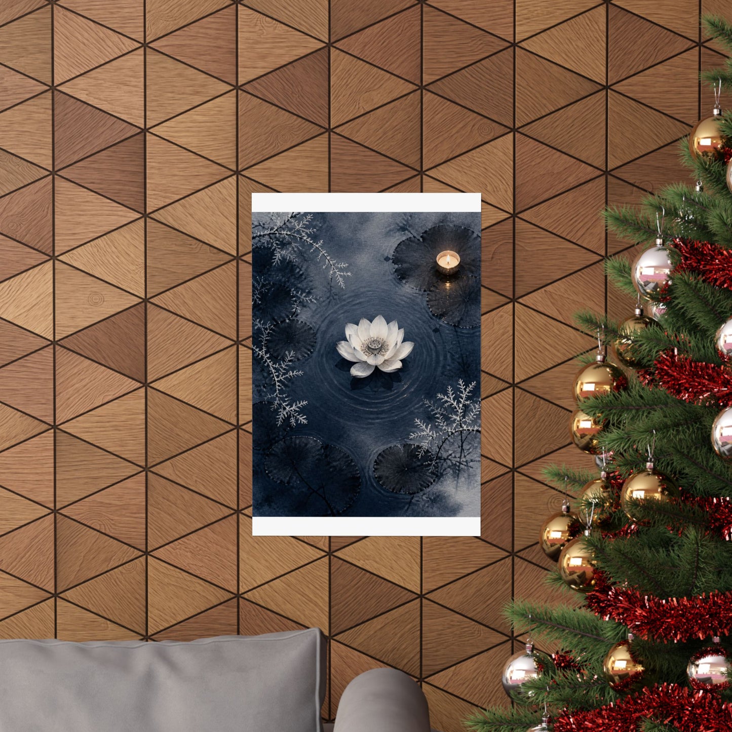 Lotus Flower Wall Art Print | Winter Zen Sumi E Art