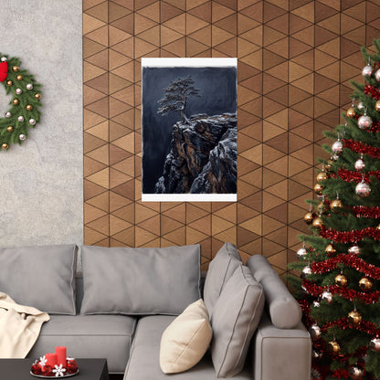 Sophisticated Pine Tree Wall Art Print - Dark Texture Dark Japandi