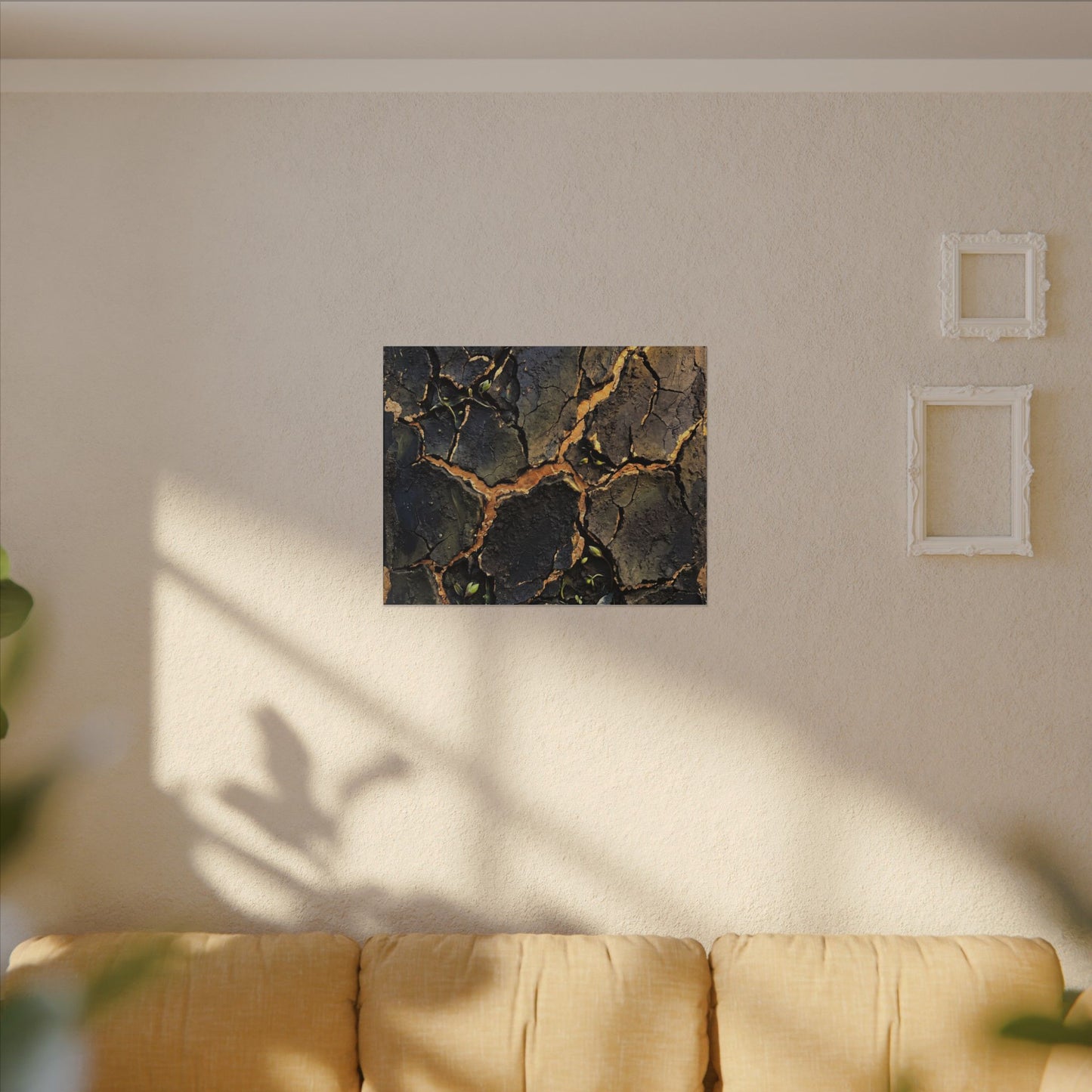 Cracked Earth Spring Canvas Art | Dark Japandi Atmospheric Design