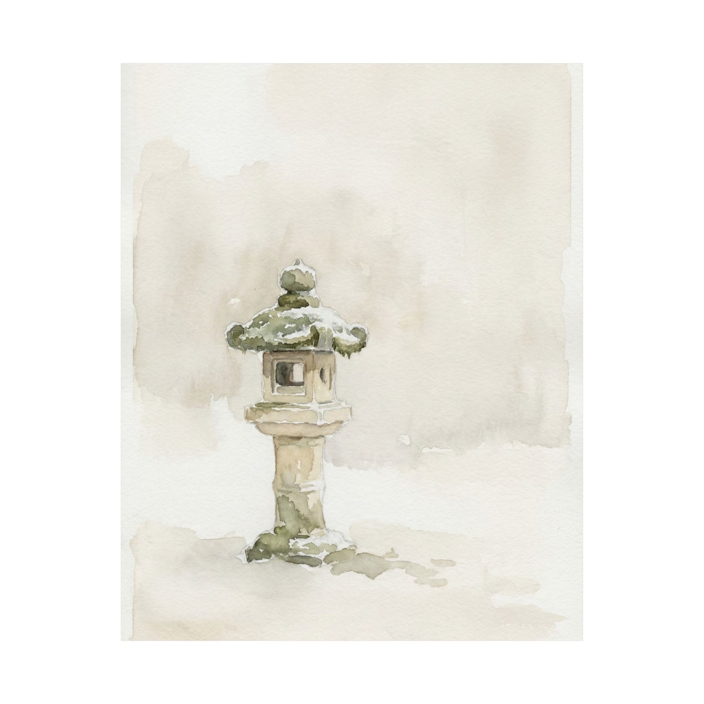 Japandi Stone Lantern in Overcast | Watercolor Wall Art Print