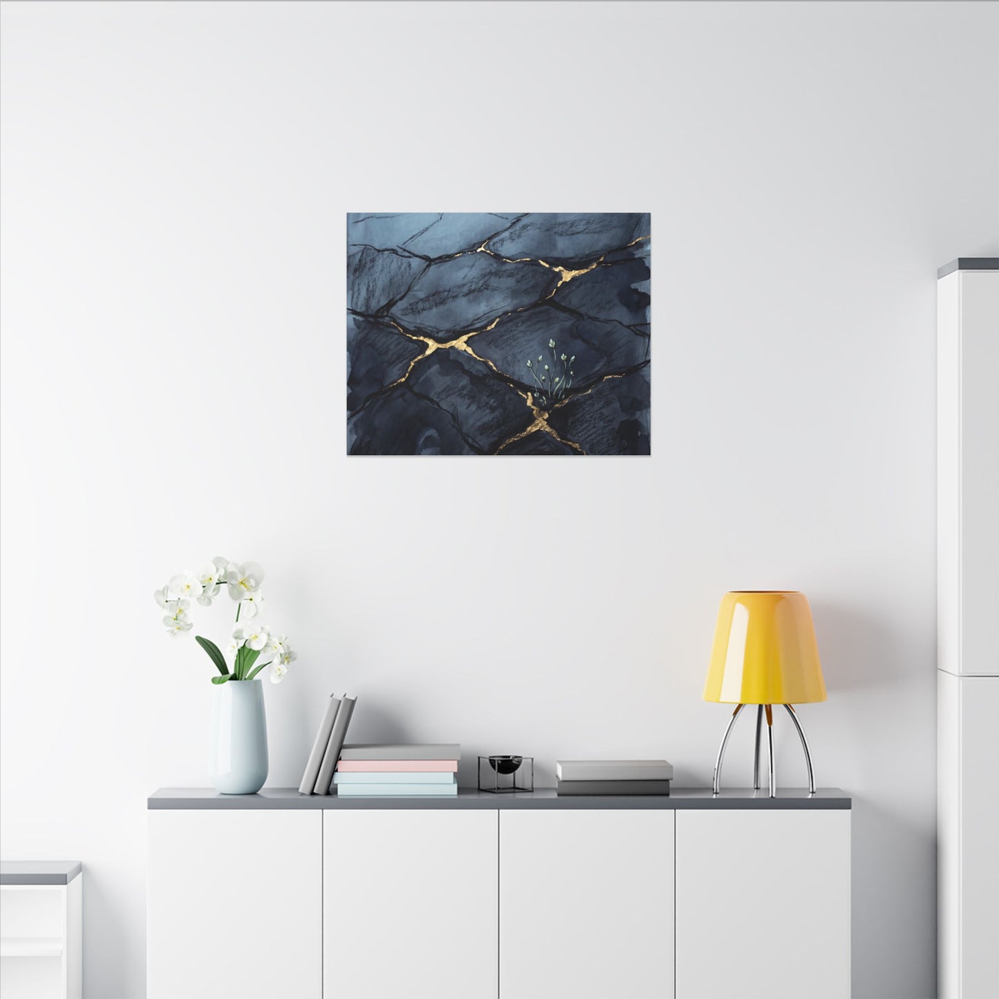 Mono No Aware Cracked Earth Canvas Art - Dark Japandi Charcoal Ink