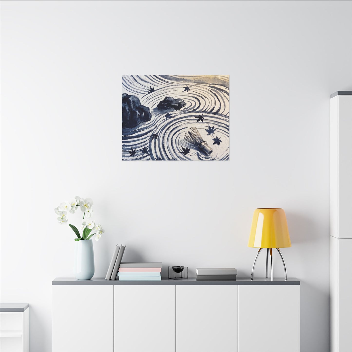 Zen Rock Garden in Golden Hour | Sumi E Canvas Art