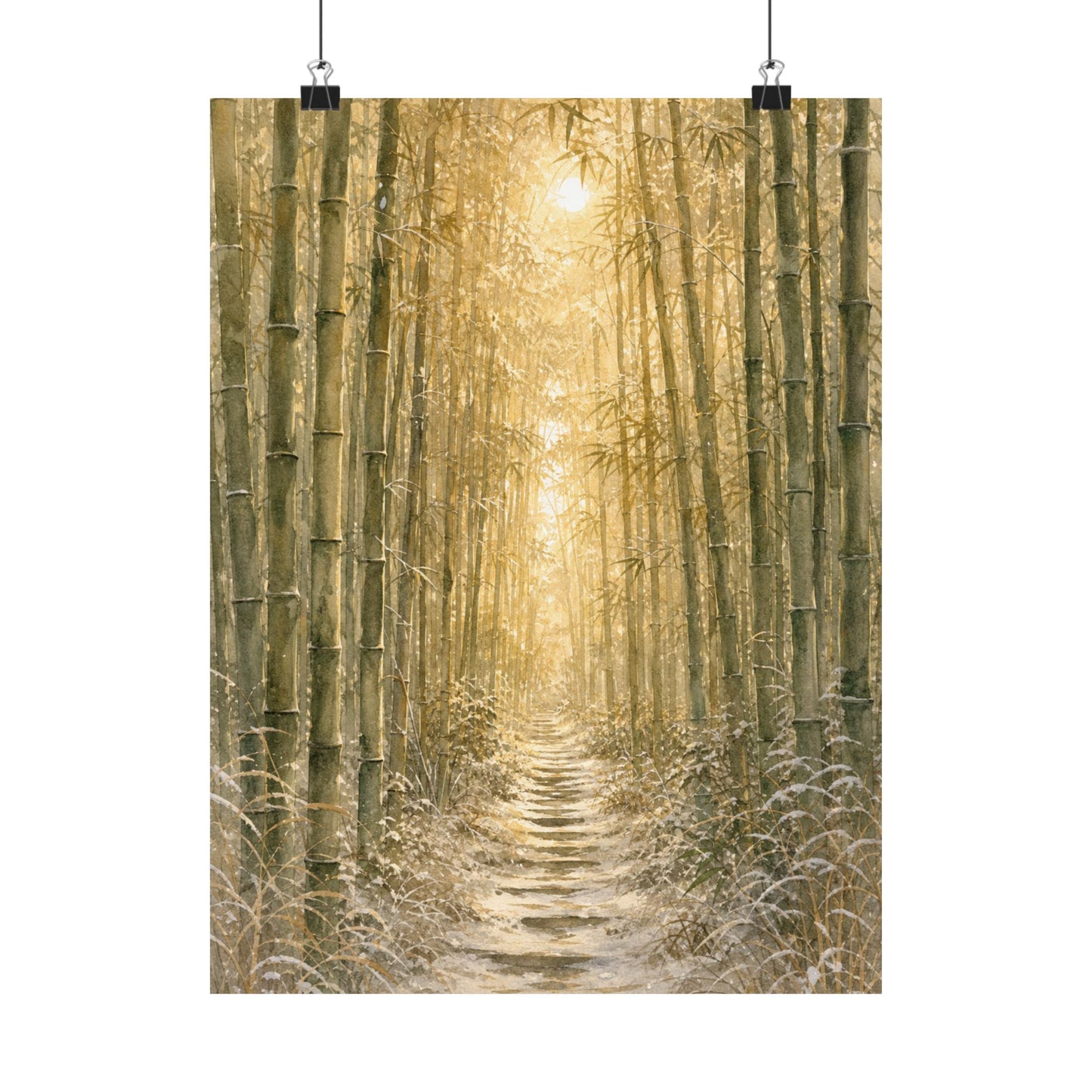 Japandi Bamboo Grove in Golden Hour | Watercolor Wall Art Print